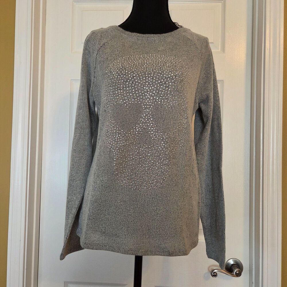 Victoria's Secret Pink Bling Skull Gray Lightweight Sweater Womens MEDIUM